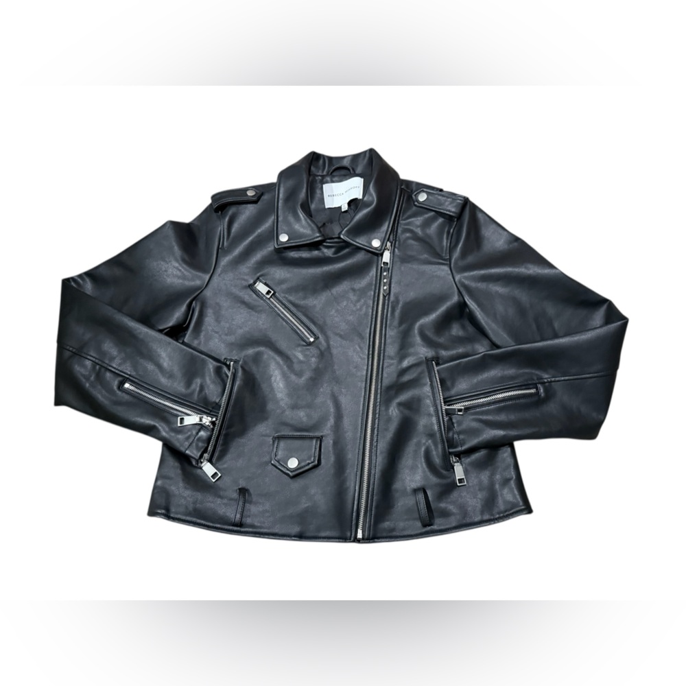 Rebecca Minkoff Faux Leather Moto biker Jacket‎ black size XL
Zipper sleek edgy